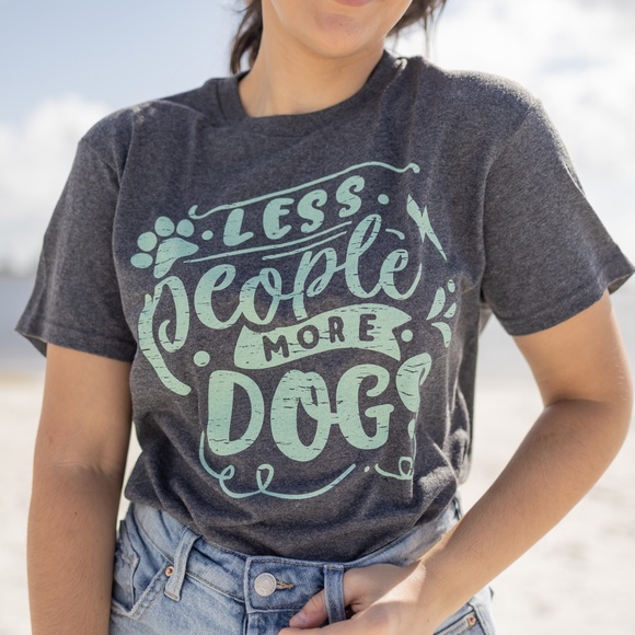 Less People More Dogs Cute Fun Dog Lover Graphic Tee - Picture 5 of 5